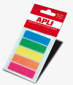 Index adhésifs film 45 x 12 mm 5 couleurs fluorescentes 25 index par couleur