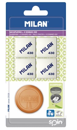 Blister 1 taille-crayons SPIN New Look + 4 gommes 430