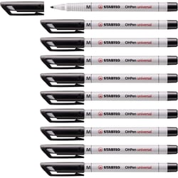 Lot de 10 feutres pour transparents - STABILO OHPen - Encre soluble - Pointe médium - Noir