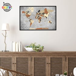 Tableau carte du monde en bois 3D multicolore