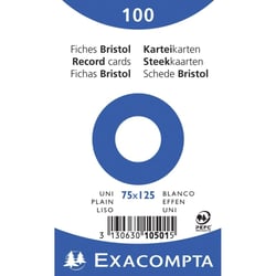 Fiches bristol - 7,5x12,5cm - Blanc - Uni - Non perforées - Lot de 100 - Papier épais - Exacompta