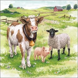 Lot de 4 serviettes en papier découpage collage 33 cm PRAIRIE VACHE MOUTON COCHON A 601