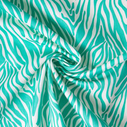 Tissu Toile de Coton Yara zebré Vert lagon sur fond Blanc
