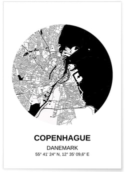 Affiche Carte Copenhague | A3 : 29,7x42cm