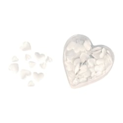 Miniatures satin - tissu: Coeur, ouaté, blanc, 2tailles, 13+20mm, bte coeur - PVC 100 pces