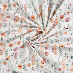 Tissus Jersey Coton imprimé Fleurs Louise sur fond Blanc cassé