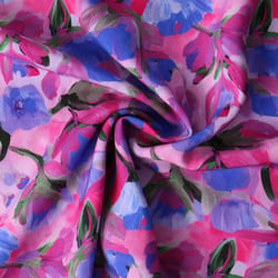 Tissu Ecovero Novera fleurs Violettes sur fond Rose - Au mètre