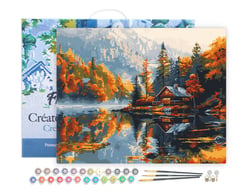 Peinture par Numéro Figured'Art avec Cadre - Cabane au bord du Lac en Automne - Kit de Loisir Créatif DIY Numéro d'Art Complet - 40x50cm toile tendue sur châssis