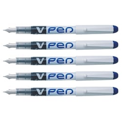 Lot de 5 stylos plume effaçables jetable PILOT V-Pen - Bleu - Pointe 0,4 mm - Non rechargeable