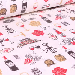 Tissu Coton enduit Arty Vignobles sur fond Blanc