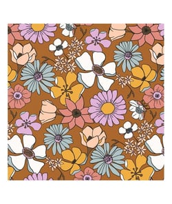 Tissu coton popeline fleuri sur fond toffee de 135 cm de largeur 015 Caramel vendu par 50 cm