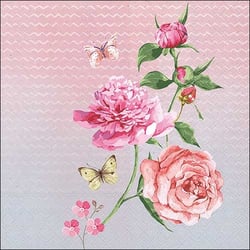 Lot de 4 serviettes en papier découpage collage 33 cm TIGE DE ROSES PAPILLONS F 821