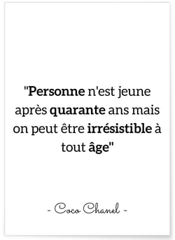 Affiche Coco Chanel : 'Personne n'est jeune...' | A3 : 29,7x42cm