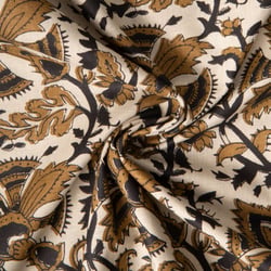 Tissu Voile de Coton indien Block print Indira floral sur fond Naturel