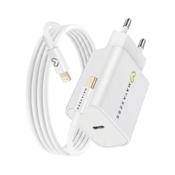 Mayaxess Chargeur Secteur pour iPhone XR 18W + Câble Lightning 1m Blanc