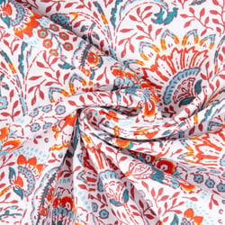 Tissu Coton imprimé Arty Lise fleurie rétro sur fond Blanc