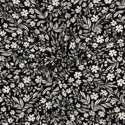 Tissu Jersey Coton imprimé Petites Fleurs Blanches sur fond Noir