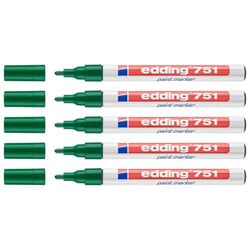 Lot de 5 marqueurs peinture permanents - EDDING - Vert - Pointe ronde 1-2 mm