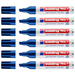 Lot de 6 marqueurs permanents Edding N°1 - Bleu - Pointe biseautée 1-5 mm