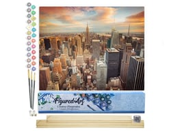 Peinture par Numéro Figured'Art - Coucher de soleil sur New York - Kit de Loisir Créatif DIY Numéro d'Art Complet - 40x50cm toile roulée + châssis en bois à monter