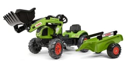 Tractopelle à pédales Claas avec pelle frontale et remorque - Vert - Dès 2 ans - 100% Fabriqué en France - Contient 65% de Plastique recyclé - FALK
