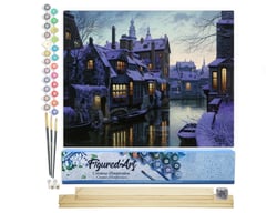 Peinture par Numéro Figured'Art - Canaux au crepuscule - Kit de Loisir Créatif DIY Numéro d'Art Complet - 40x50cm toile roulée + châssis en bois à monter