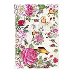 1 feuille de papier de riz 22.5 x 32 cm découpage collage Paper Designs FLEUR ROUGE MAUVE OISEAU 0238
