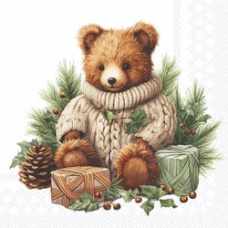 Lot de 4 serviettes en papier découpage collage 33 cm OURSON DE NOEL N 607