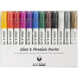 Lot de feutres pour verre et porcelaine - Couleurs opaques - 1 à 2 mm - 12 pcs