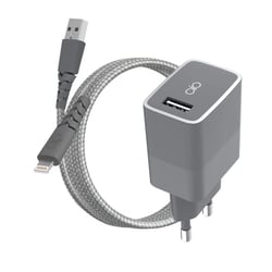 Force Power Chargeur maison 2.4A FastCharge + Câble Ultra-renforcé USB A/Lightning Gris