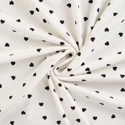 Tissu Jersey Coton Bord côte Coeurs noirs sur fond Ecru