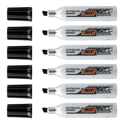Lot de 6 feutres tableau blanc effaçable à sec - Pointe biseau large - BIC - Noir - 1781
