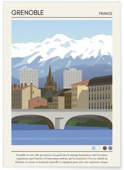 Affiche ville Grenoble Vintage | A3 : 29,7x42cm
