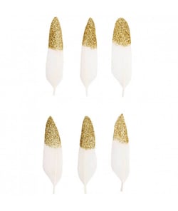 Plumes blanches fantaisies dorées ou argentées 8 cm X 6 pièces - Rico Design Or