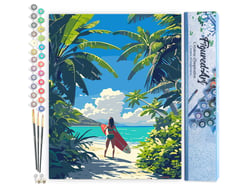Peinture par Numéro Figured'Art - Paradis tropical du surf - Kit de Loisir Créatif DIY Numéro d'Art Complet - 40x50cm sans châssis en bois