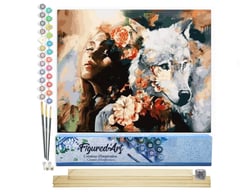 Peinture par Numéro Figured'Art - Complicité Femme et Louve blanche - Kit de Loisir Créatif DIY Numéro d'Art Complet - 40x50cm toile roulée + châssis en bois à monter