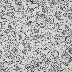 Tissu Coton à colorier Arty Love sur fond Blanc - Au mètre