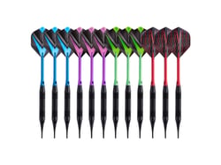 Jeu de 12 fléchettes pro Tesli pointe plastique – 19gr – Coloris mixte - 1001Jouets - Bleu