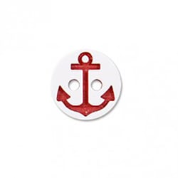 Bouton 2 trous ancre marine blanc/rouge 13mm
