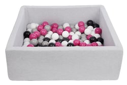 Piscine à balles pour enfant, 90x90 cm, Aire de jeu + 150 balles noir, blanc, rose,gris - Velinda