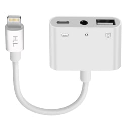 Avizar Adaptateur pour iPhone / iPad Lightning vers USB et Jack 3.5mm et Lightning Blanc