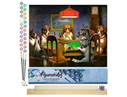 Peinture par Numéro Figured'Art - Les Chiens jouent au Poker - Kit de Loisir Créatif DIY Numéro d'Art Complet - 40x50cm toile roulée + châssis en bois à monter