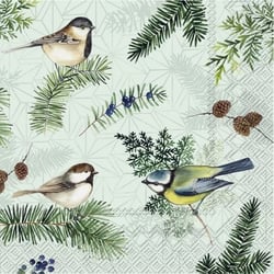Lot de 4 serviettes en papier découpage collage 33 cm OISEAU PIN PIGNE O 602