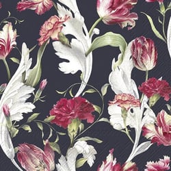 Lot de 4 serviettes en papier découpage collage 33 cm FLEUR OEILLER TULIPE FOND NOIR FL 108 EC