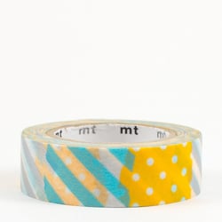 Masking tape - motif bleu, gris et orange (tugihagi H) - 10 m x 15mm
