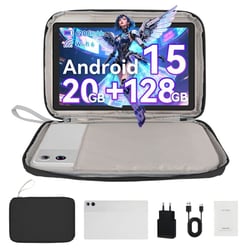 Tablette 10.4'' Android 15, Google Play Store préinstallé, 128Go ROM, Wi-Fi 6, Bluetooth 5.3, inclut un sac de transport, Argent