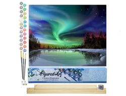 Peinture par Numéro Figured'Art - Aurore boréale - Kit de Loisir Créatif DIY Numéro d'Art Complet - 40x50cm toile roulée + châssis en bois à monter