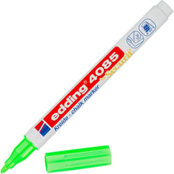 Marqueur - Craie liquide - Vert fluo - Pointe ronde fine - Pour tableau noir, déco, verre - Edding 4085