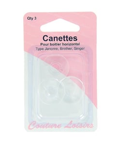 Lot de 3 Canettes plastique type Janone Brother Singer pour boitier horizontal - Couture Loisirs Transparent