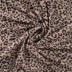 Tissu Velours Côtelé lavé  Cléa léopard Noir sur fond Taupe